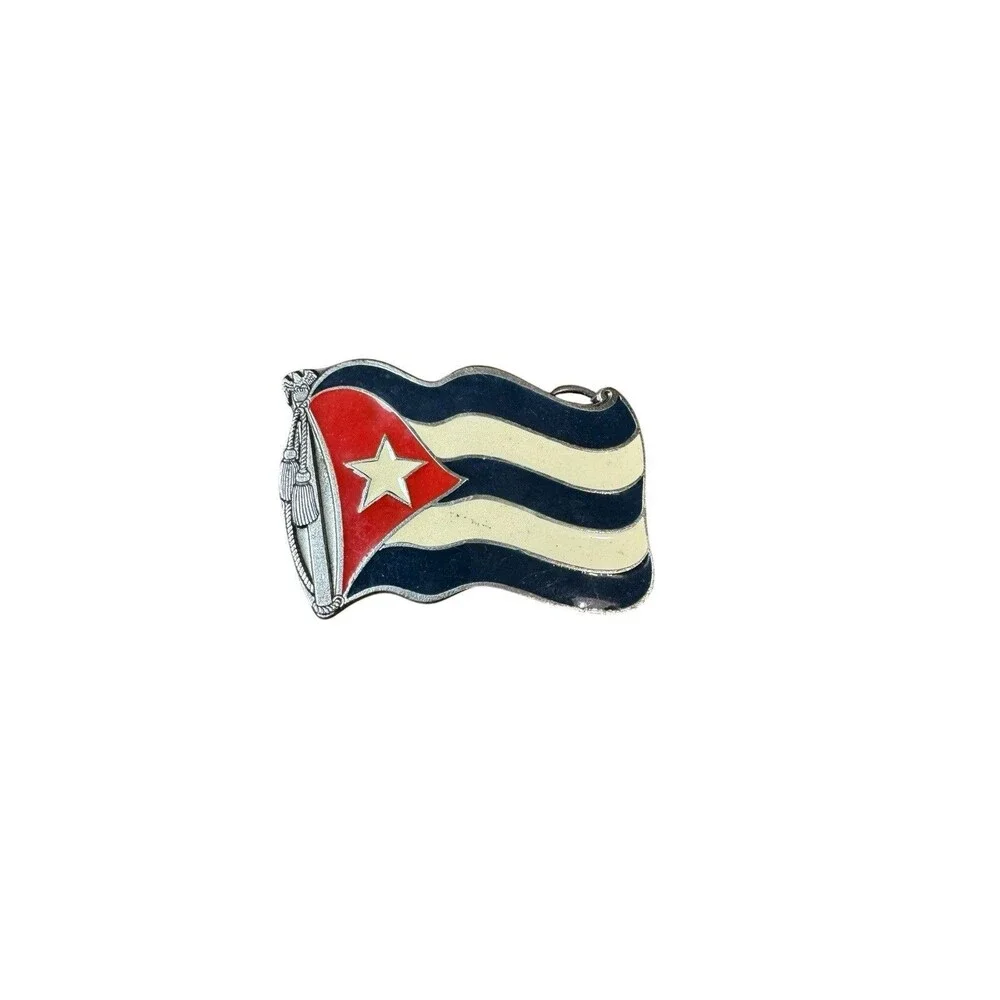 Vintage Cuba Cuban Waving Flag Belt Buckle Enamel